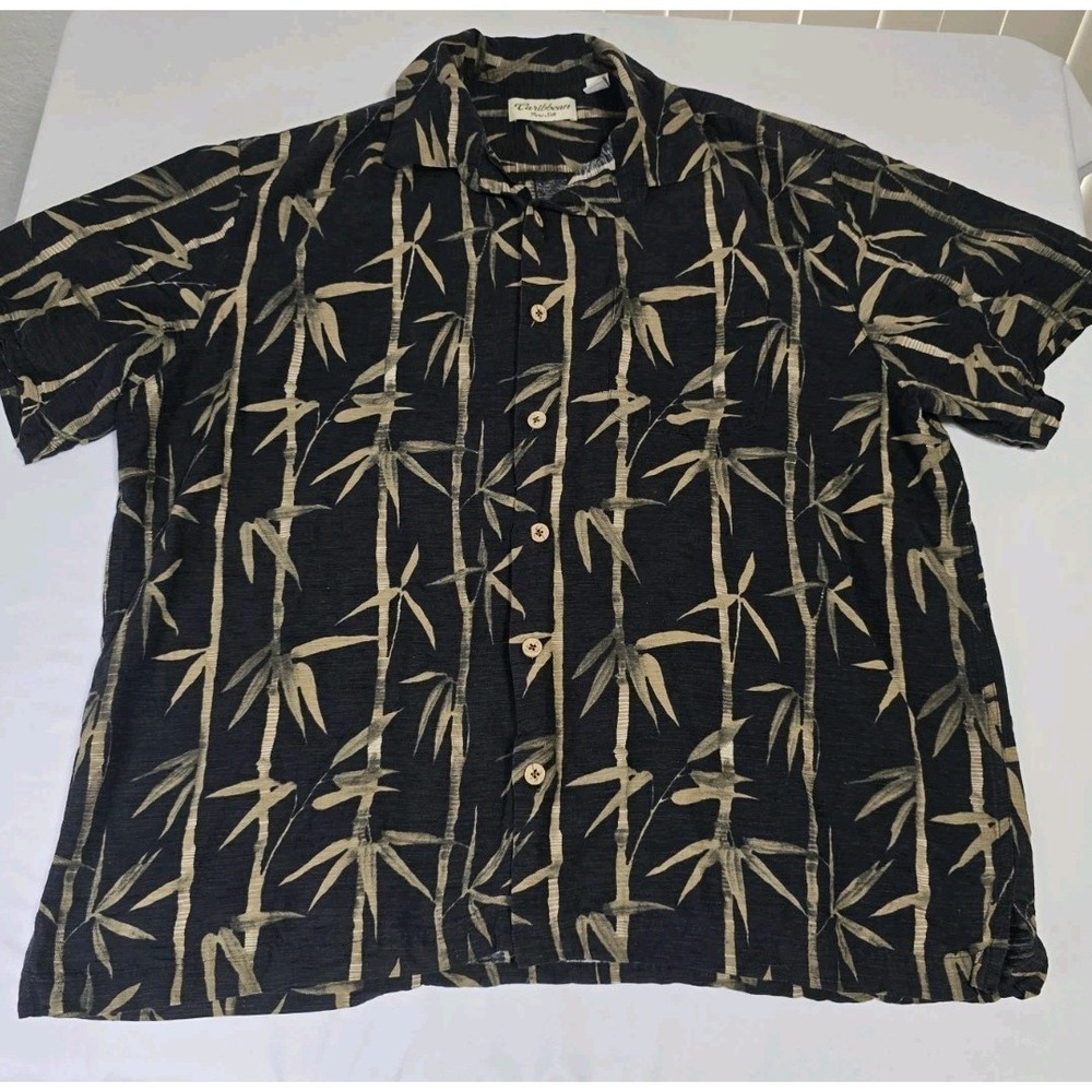 Carribean Pure Silk Men's XL Button-Down Short-Sleeve Shirt‎